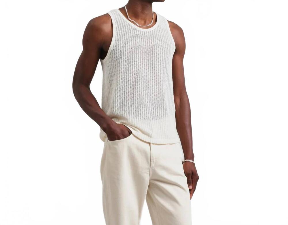 NEW WAX LONDON men's jersey lace prim vest in ecru
